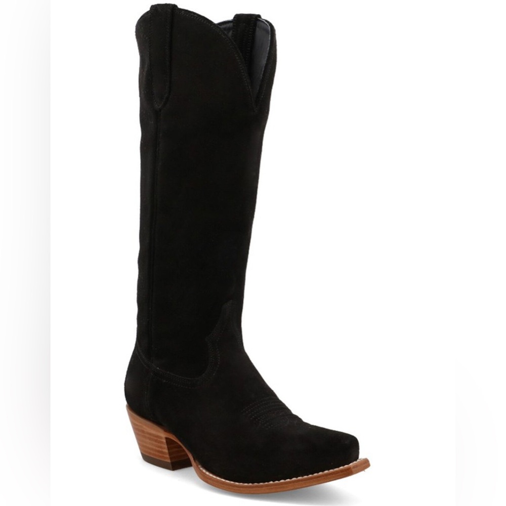 Women's Black Suede Heeled Knee-High Boots